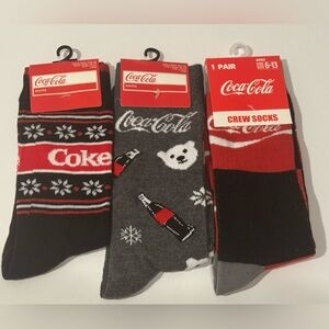 3 Pairs Unisex Adult Enjoy Coca Cola Crew Socks Coke Holiday Polar Bear NWT